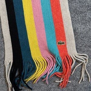 Lacoste Multicolor Ribbed Wool‎ Blend Fringe Scarf